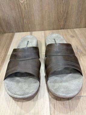 MERRELL J344737C Men's SLATE BLACK Brown Leather Sport Slide Sandals Size 14